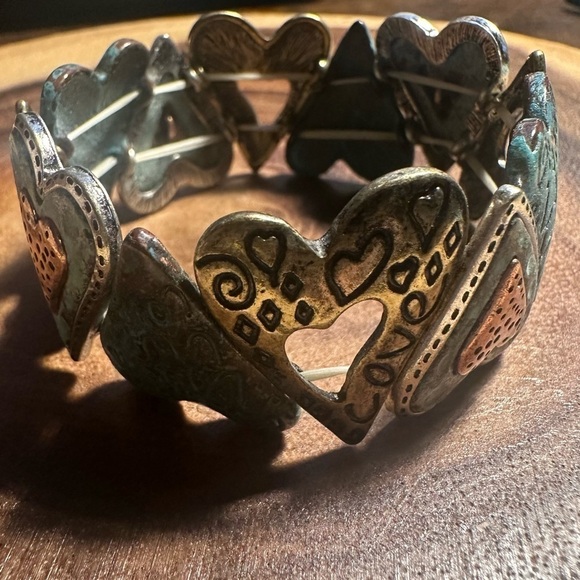 Vintage Live Laugh Love Inspirational Heart Bracelet Turquoise Gold Copper - Picture 3 of 7